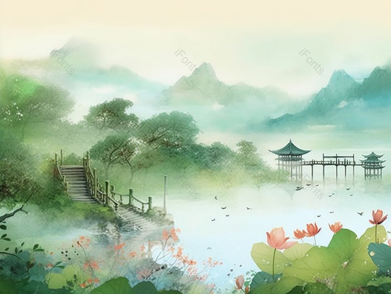 小暑大自然下的山水画色彩背景,插画/手绘图,插画/手绘图库,插画/手绘图下载,插画/手绘